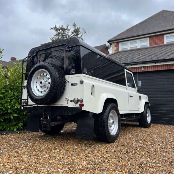 Classic Land Rover Defender. Renowned for its off-road prowess and enduring charm, this long-wheelbase 110 model is a standout choice. www.stonehouse7.com